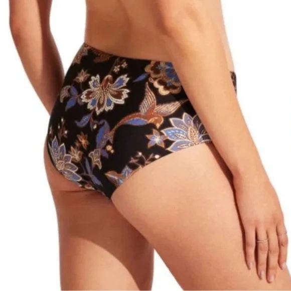 Seafolly - New with all Tags - Silk Road Wide Side Retro Bikini Bottoms sz US 12 - Picture 3 of 13